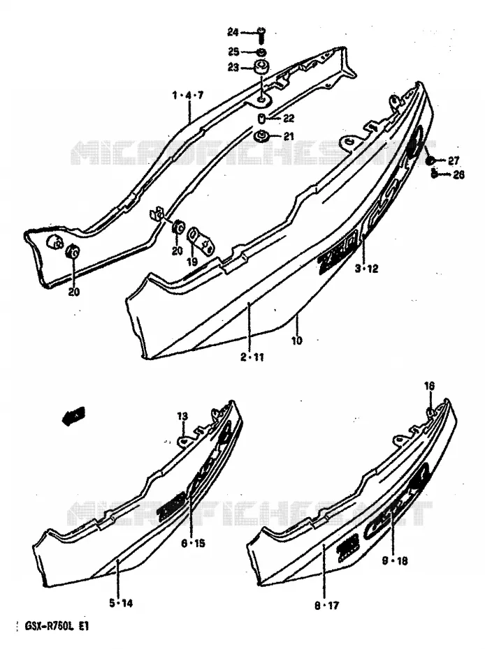 ACHTER KUIP  (MODELE K) Suzuki MOTO 750 GSX-R 1990  GSX-R750L(J/K/L)