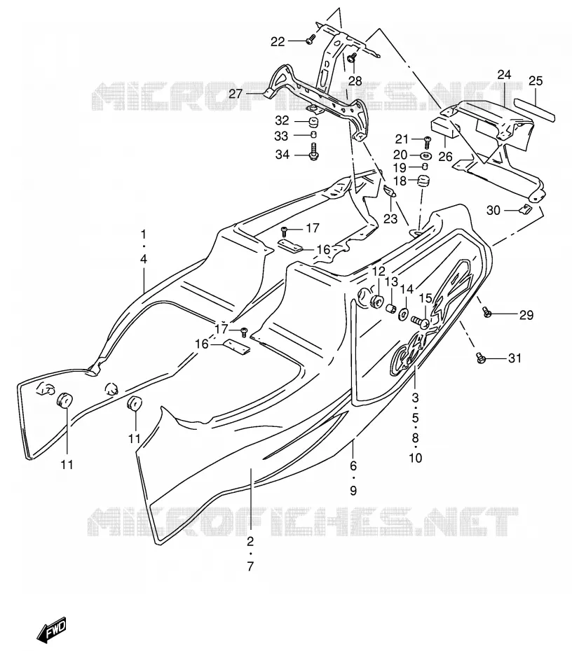 ACHTER KUIP  (MODELE N) Suzuki MOTO 400 GSX-R 1993  GSX-R400RP(E30)
