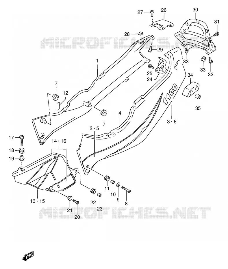 ACHTER KUIP  (MODELE T) Suzuki MOTO 1100 GSX-R 1997  GSX-R1100WV(E2)