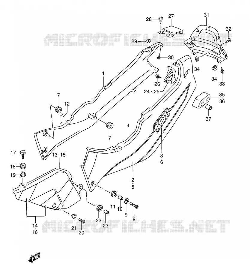 ACHTER KUIP  (MODELE V/W) Suzuki MOTO 1100 GSX-R 1998  GSX-R1100WW(E28)