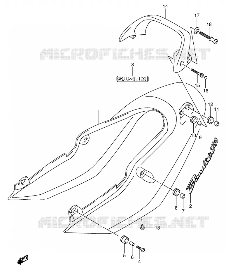 ACHTER KUIP - SEAT COWL (GSF1200K5) Suzuki MOTO 1200 BANDIT 2004  GSF1200SK4(E2)