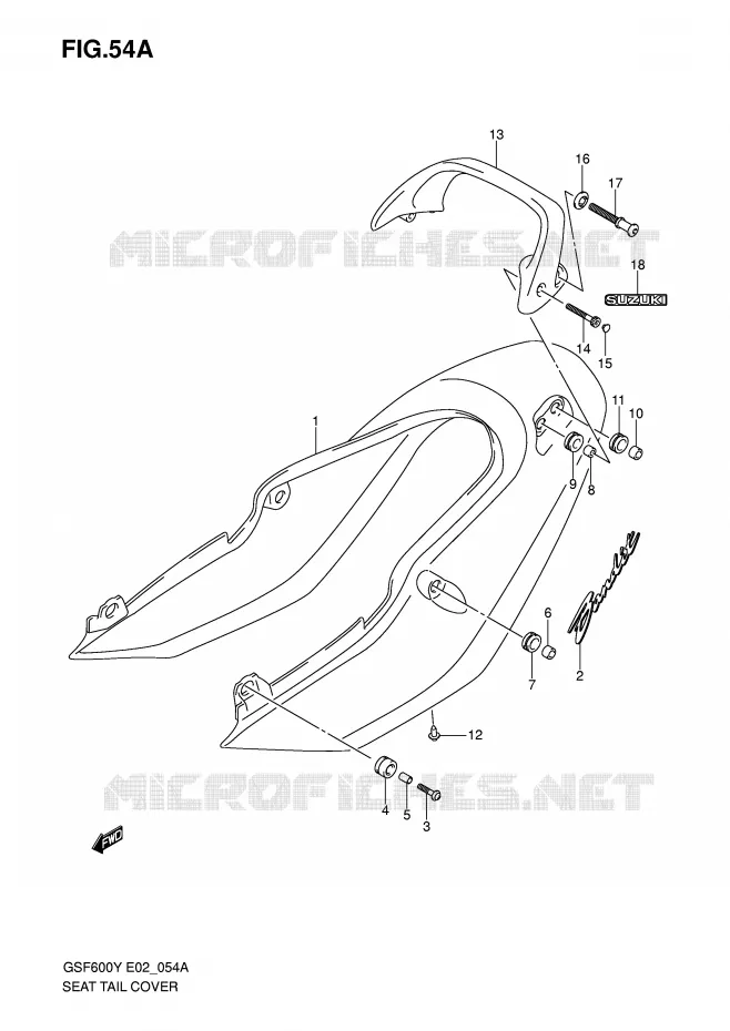 ACHTER KUIP - SEAT COWL (GSF600K1/UK1) Suzuki MOTO 600 BANDIT 2001  GSF600K1(E2)