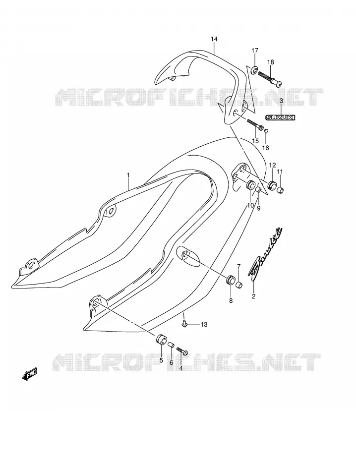 ACHTER KUIP - SEAT COWL (GSF600K4/UK4) Suzuki MOTO 600 BANDIT 2001  GSF600K1(E2)