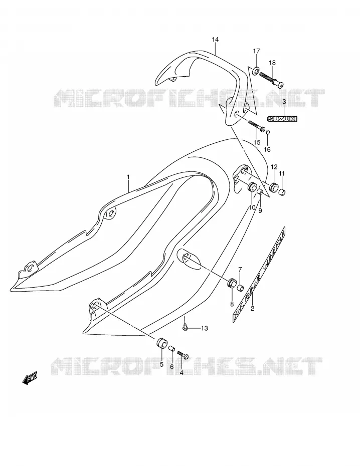 ACHTER KUIP - SEAT COWL (GSF600SK4/SUK4) Suzuki MOTO 600 BANDIT 2002  GSF600SUK2(E2)