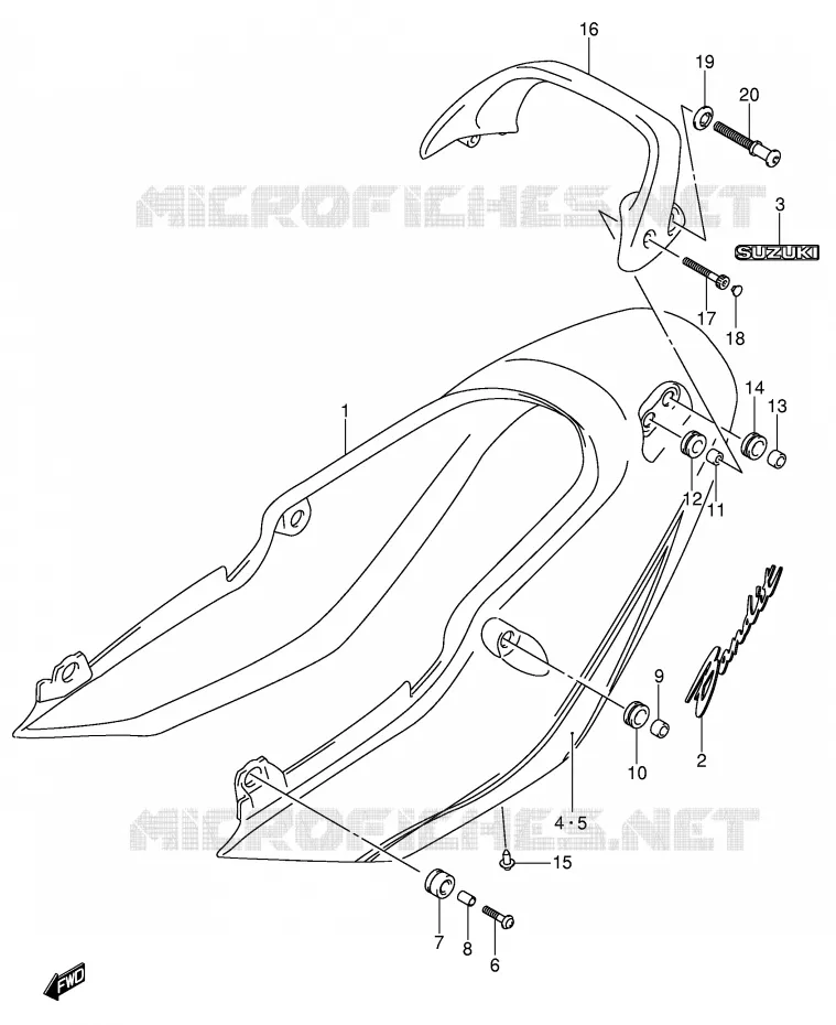 ACHTER KUIP - SEAT COWL (GSF600ZK4) Suzuki MOTO 600 BANDIT 2001  GSF600UK1(E2)
