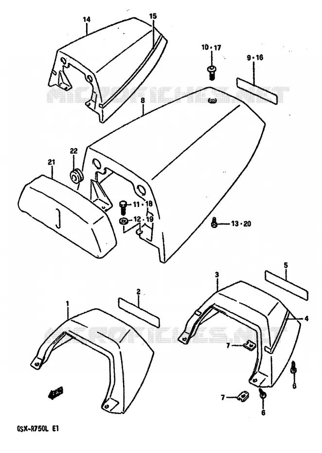 ACHTER KUIP - SEAT COWL (MODELE K) Suzuki MOTO 750 GSX-R 1990  GSX-R750L(J/K/L)