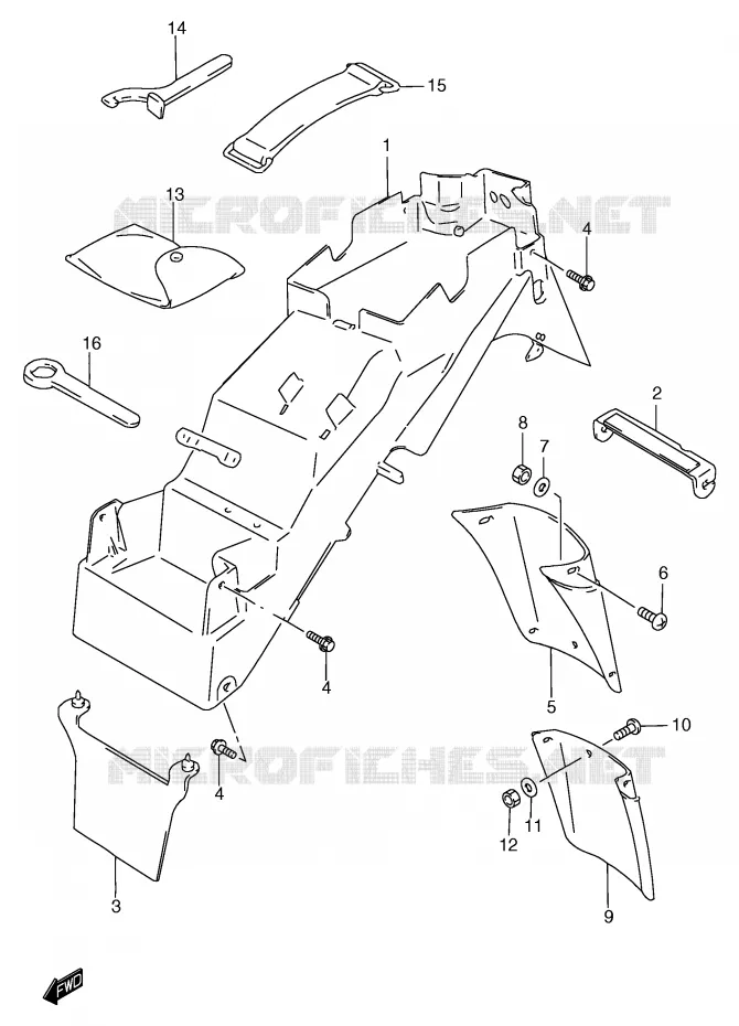 ACHTERSPATBORD (GSF1200T/ST/V/SV/W/SW/X/SX/Y/SY) Suzuki MOTO 1200 BANDIT 2000  GSF1200SAY(E2)