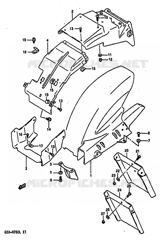 ACHTERSPATBORD (MODELE L) Suzuki MOTO 750 GSX-R 1990  GSX-R750L(J/K/L)