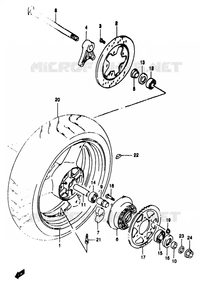 ACHTERWIEL (GSF1200T/V/W/X/Y/ST/SV/SW/SX/SY) Suzuki MOTO 1200 BANDIT 1996  GSF1200SAT(T/V/W/X/Y)