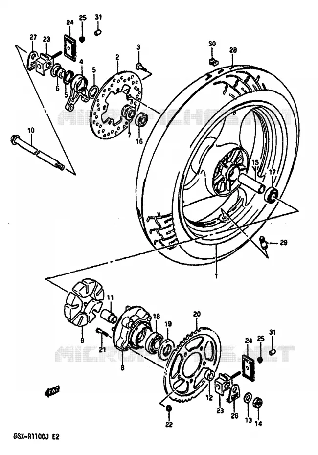 ACHTERWIEL (MODELE J) Suzuki MOTO 1100 GSX-R 1987  GSX-R1100H(G/H/J)