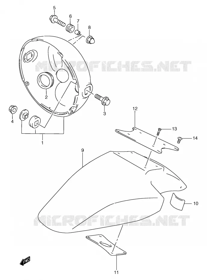 FRONT FENDER (GSF1200T/V/W/X/Y) Suzuki MOTO 1200 BANDIT 2000  GSF1200SY(E2)