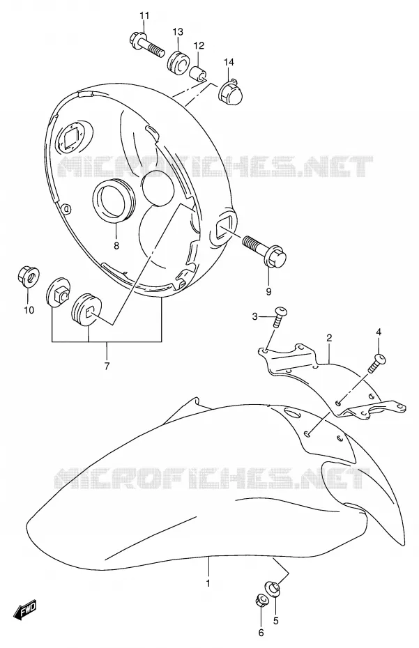 FRONT FENDER (GSF600S/US/T/UT/V/UV/W/UW/X/UX) Suzuki MOTO 600 BANDIT 1995  GSF600US(E2)