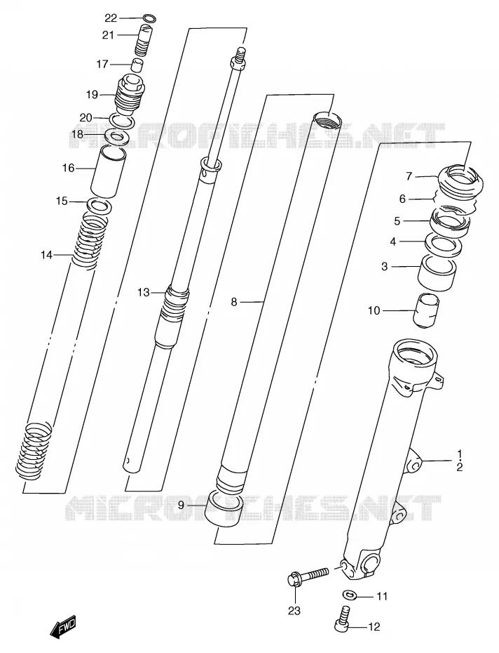 FRONT SCHOKDEMPER (GSF1200T/V/W/X/Y/ST/SV/SW/SX/SY) Suzuki MOTO 1200 BANDIT 2000  GSF1200Y/GSF1200SY/GSF1200SAY