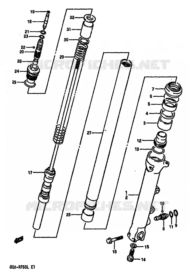 FRONT SCHOKDEMPER (MODELE J) Suzuki MOTO 750 GSX-R 1990  GSX-R750L(J/K/L)