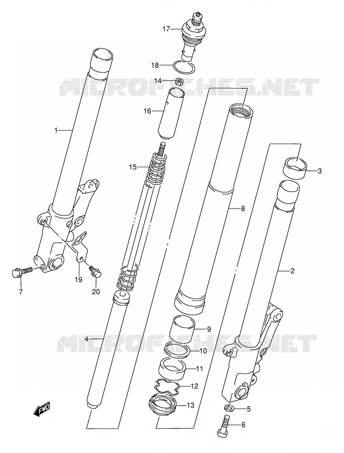 FRONT SCHOKDEMPER (MODELE S/T/V/W) Suzuki MOTO 1100 GSX-R 1993  GSX-R1100WP(E28)