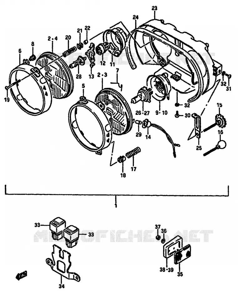 KOPLAMP (MODEL G/H E1,2,4,6,15,16,17,21,22,24,25,39,53) Suzuki MOTO 750 GSX-R 1986  GSX-R750XG(F/G/H)