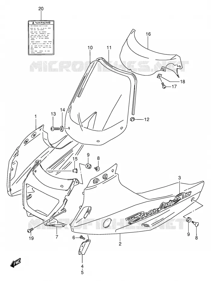 KUIP - ETIKETTEN (GSF600ST/SUT/SV/SUV/SW/SUW/SX/SUX) Suzuki MOTO 600 BANDIT 1996  GSF600UT(E2)