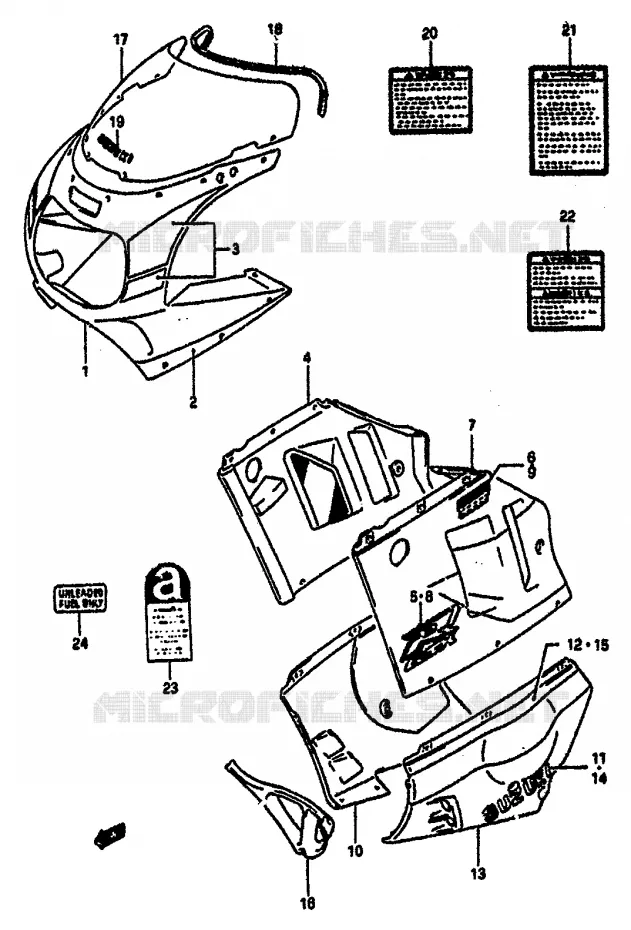 KUIP - ETIKETTEN (MODELE M 3EE) Suzuki MOTO 1100 GSX-R 1992  GSX-R1100 N (M/N)