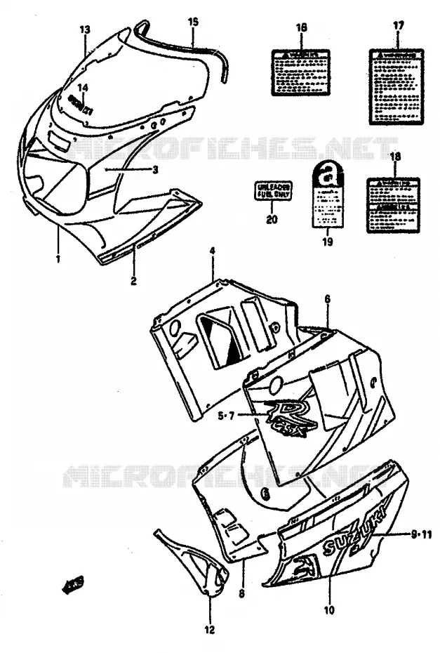 KUIP - ETIKETTEN (MODELE N) Suzuki MOTO 1100 GSX-R 1991  GSX-R1100M(M/N)