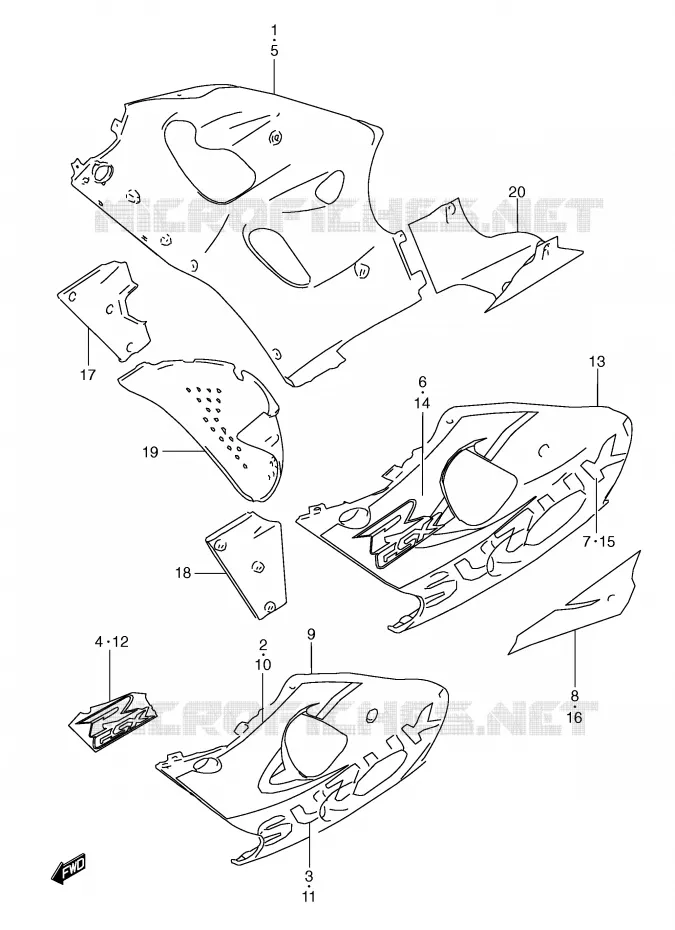 SIDE KUIP (MODELE X) Suzuki MOTO 600 GSX-R 1999  GSX-R600X(E2)