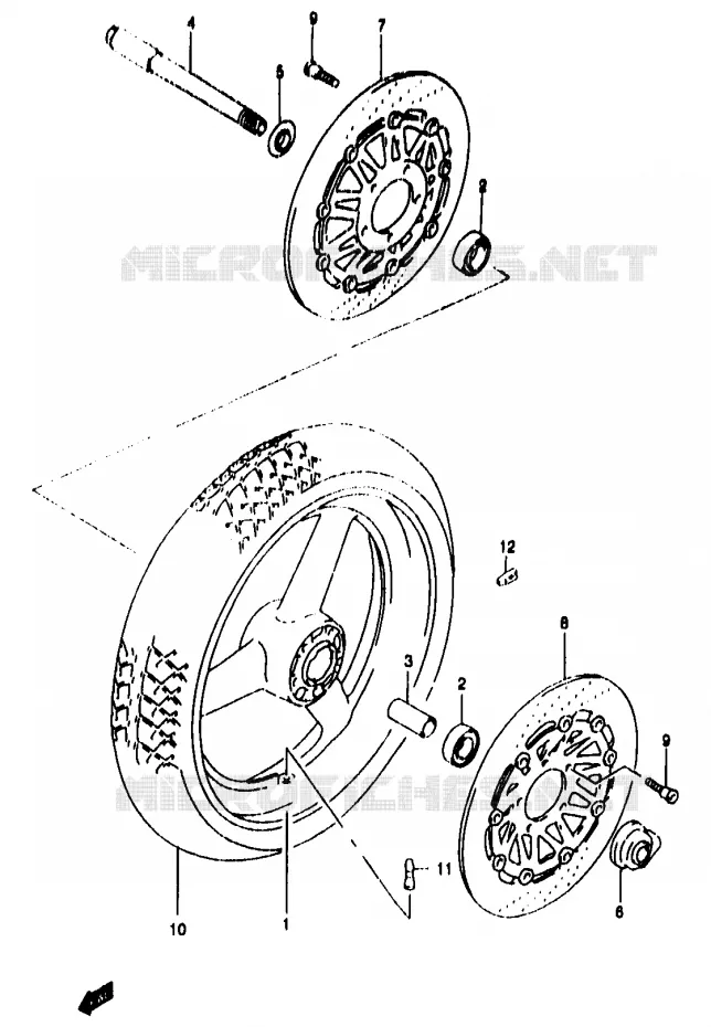 VOORWIEL (GSF1200T/V/W/X/Y/ST/SV/SW/SX/SY) Suzuki MOTO 1200 BANDIT 1998  GSF1200SAW(T/V/W/X/Y)