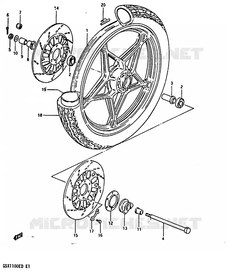 VOORWIEL (GSX1100EZ) Suzuki MOTO 1100 GSX-E 1983  GSX1100ESD(Z/D)