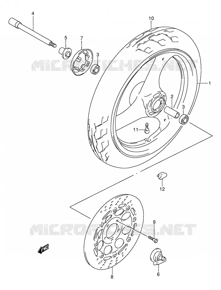 VOORWIEL (MODELE N/P/R/T/V) Suzuki MOTO 250 GSX 1991  GSX250FM(E24)