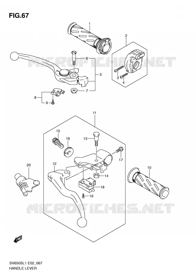 HEFBOMEN - HANDGRIPS (SV650SL1 E24) Suzuki MOTO 650 SV 2011  SV650SAL1(E2)