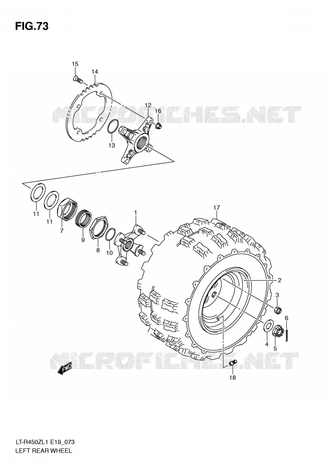 LINKERHAND ACHTERWIEL (LT-R450L1 E19) Suzuki QUAD 450 QUADRACER 2011  LT-R450L1(E19)