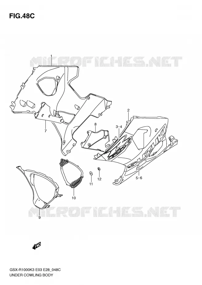 ONDER COWLING (GSX-R1000ZK4 E28) Suzuki MOTO 1000 GSX-R 2004  GSX-R1000K4(E3/E28)