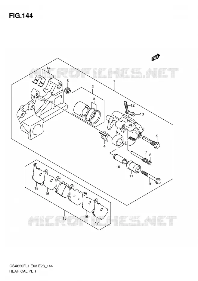 REAR CALIPER (GSX650FAL1 E33) Suzuki MOTO 650 GSX-F 2011  GSX650FAL1(E3/E28)