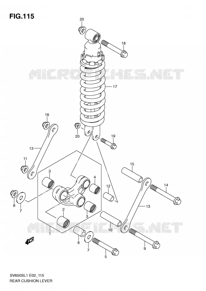 SCHOKBREKER AANEENSCHAKELING (SV650SL1 E24) Suzuki MOTO 650 SV 2011  SV650SAL1(E2)