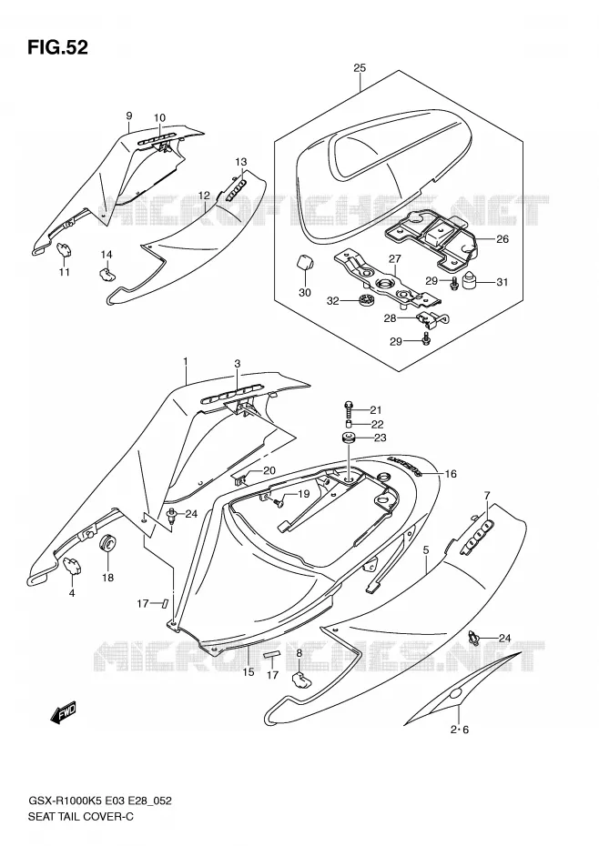 ACHTER KUIP - SEAT COWL (MODELE K5) Suzuki MOTO 1000 GSX-R 2006  GSX-R1000 K6 (E03)