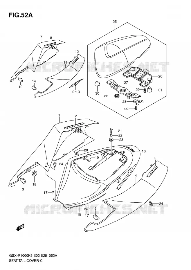 ACHTER KUIP - SEAT COWL (MODELE K6) Suzuki MOTO 1000 GSX-R 2005  GSX-R1000K5 (E3)