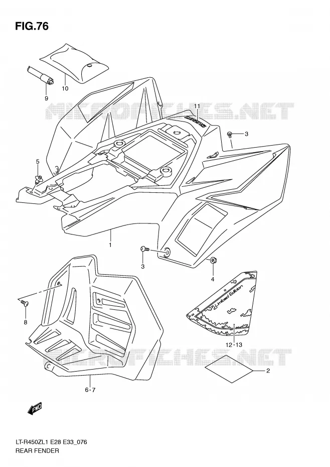 ACHTERSPATBORD (LT-R450L1 E28) Suzuki QUAD 450 QUADRACER 2011  LT-R450ZL1(E28/E33)
