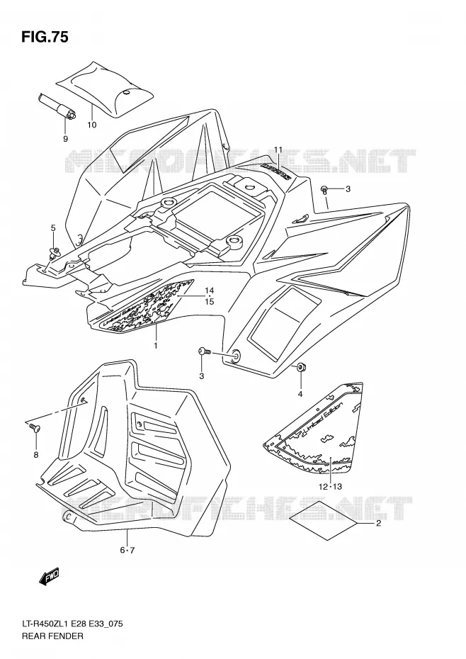 ACHTERSPATBORD (LT-R450ZL1 E33) Suzuki QUAD 450 QUADRACER 2011  LT-R450L1(E28/E33)