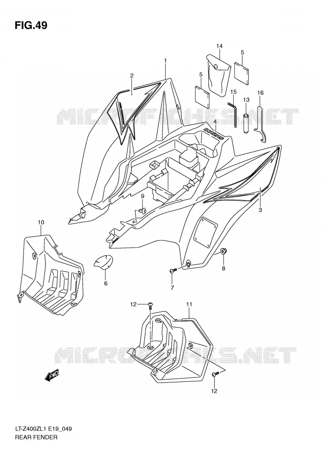 ACHTERSPATBORD (LT-Z400L1 E19) Suzuki QUAD 400 QUADSPORT 2011  LT-Z400L1(E19)
