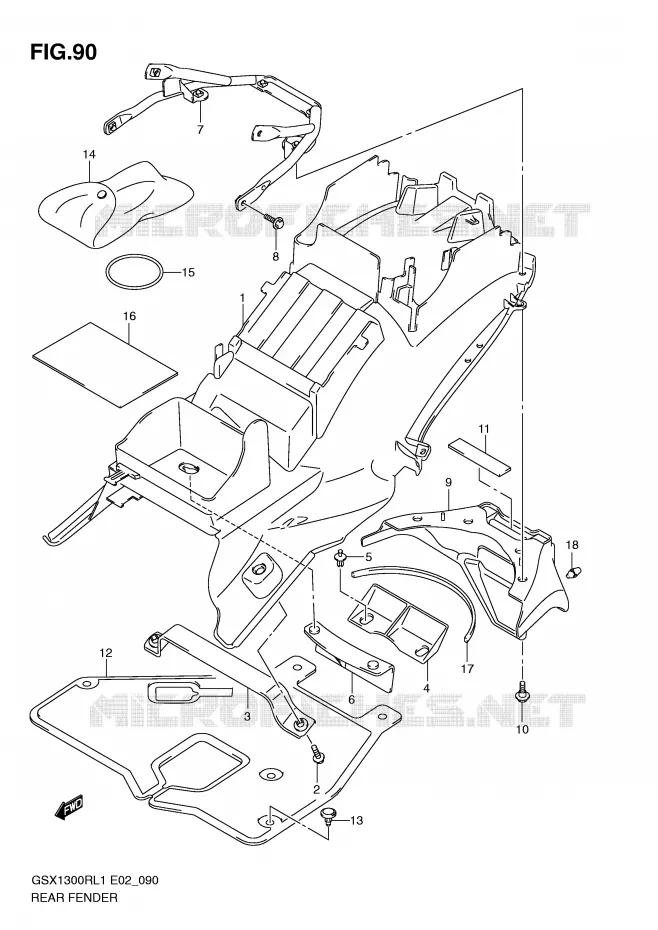 ACHTERSPATBORD Suzuki MOTO 1300 HAYABUSA 2011  GSX1300RL1(E2)