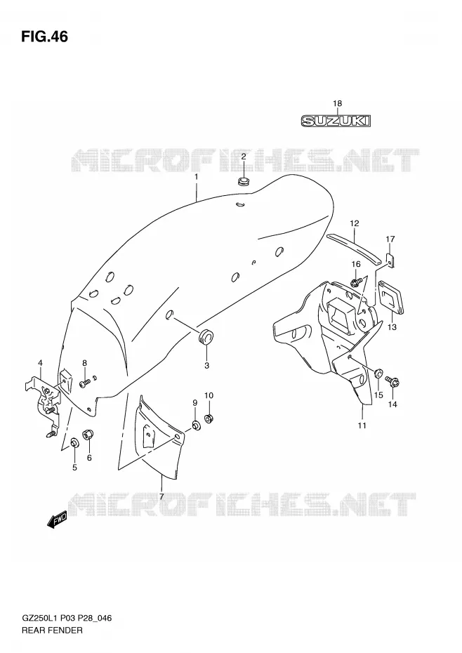 ACHTERSPATBORD Suzuki MOTO 250 MARAUDER 2011  GZ250L1(P3)