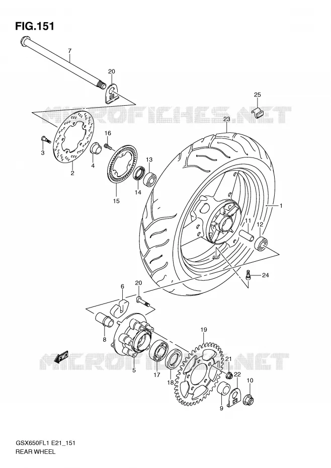 ACHTERWIEL (GSX650FUAL1 E21) Suzuki MOTO 650 GSX-F 2011  GSX650FUAL1(E21)
