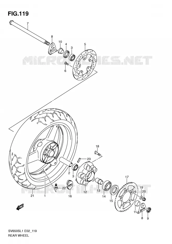 ACHTERWIEL (SV650SL1 E24) Suzuki MOTO 650 SV 2011  SV650SL1(E2)