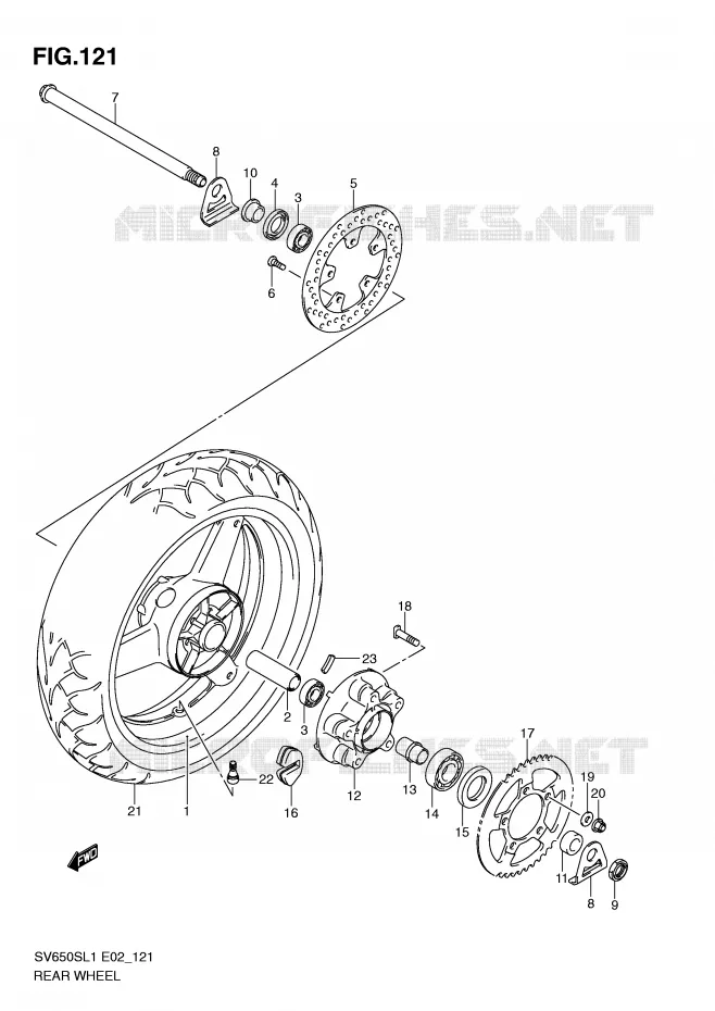 ACHTERWIEL (SV650SUL1 E24) Suzuki MOTO 650 SV 2011  SV650SUL1(E2)