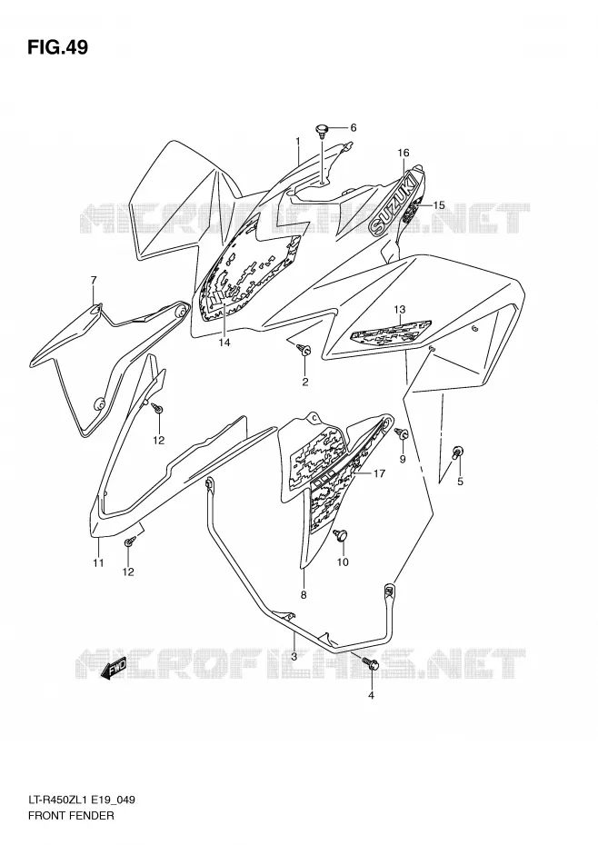 FRONT FENDER (LT-R450L1 E19) Suzuki QUAD 450 QUADRACER 2011  LT-R450ZL1(E19)