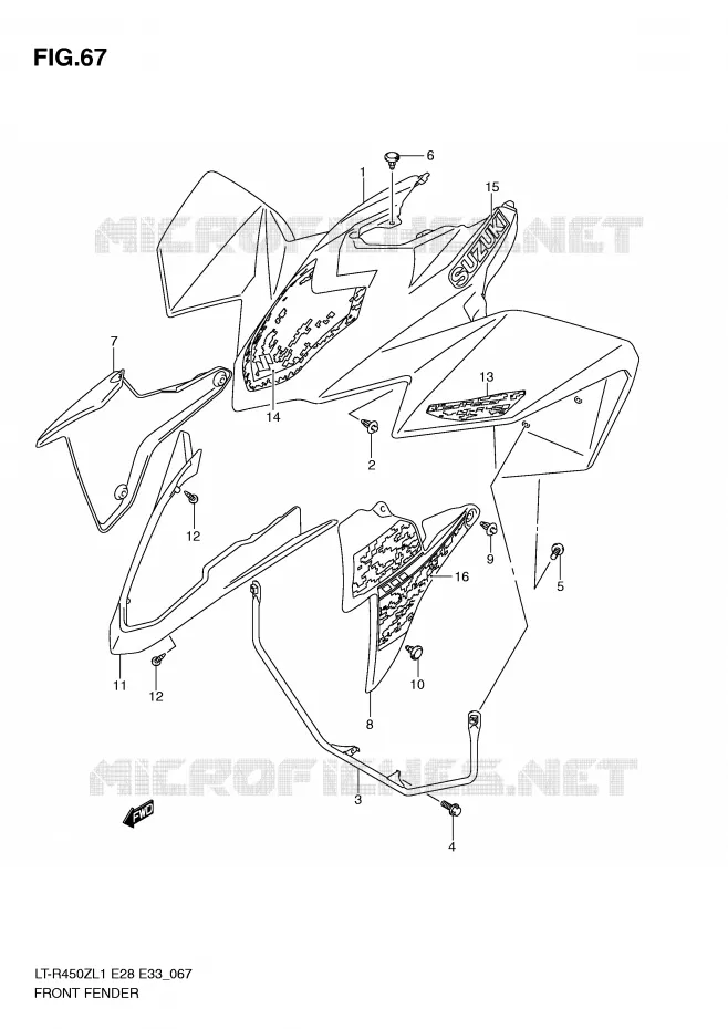 FRONT FENDER (LT-R450L1 E28) Suzuki QUAD 450 QUADRACER 2011  LT-R450ZL1(E28/E33)