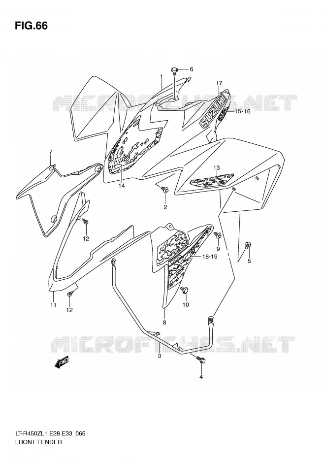 FRONT FENDER (LT-R450ZL1 E33) Suzuki QUAD 450 QUADRACER 2011  LT-R450L1(E28/E33)