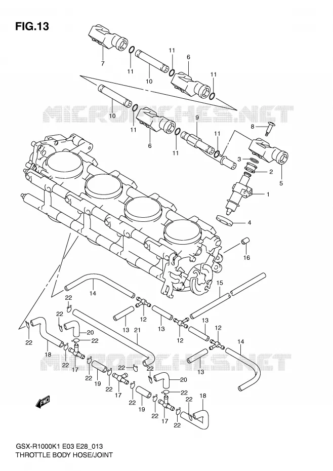 GASKLEPHUIS SLANG / JOINT (GSX-R1000K1) Suzuki MOTO 1000 GSX-R 2001  GSX-R1000 K1 (E03,E28,E33)