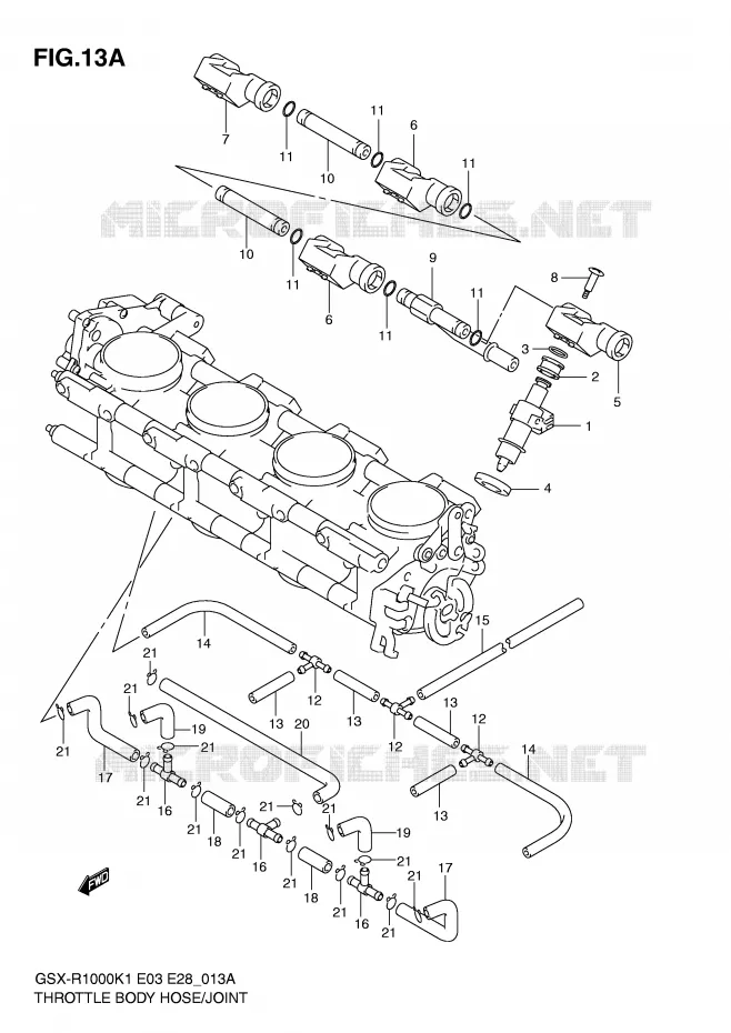 GASKLEPHUIS SLANG / JOINT (GSX-R1000K2) Suzuki MOTO 1000 GSX-R 2001  GSX-R1000K1(E3/E28)