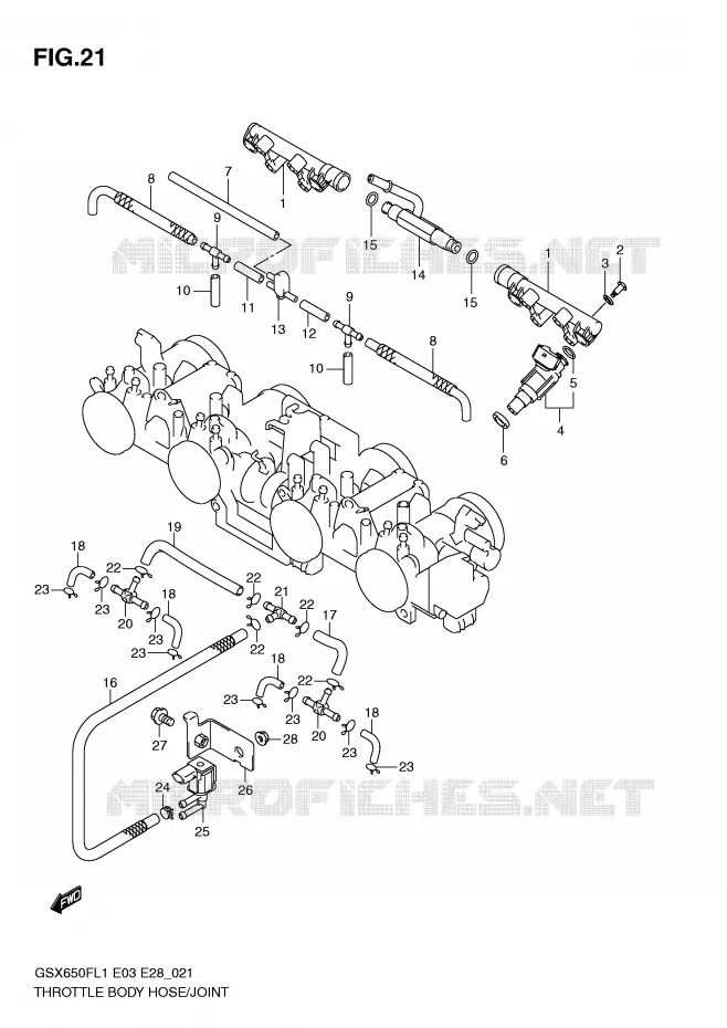 GASKLEPHUIS SLANG / JOINT (GSX650FAL1 E33) Suzuki MOTO 650 GSX-F 2011  GSX650FAL1(E3/E28)