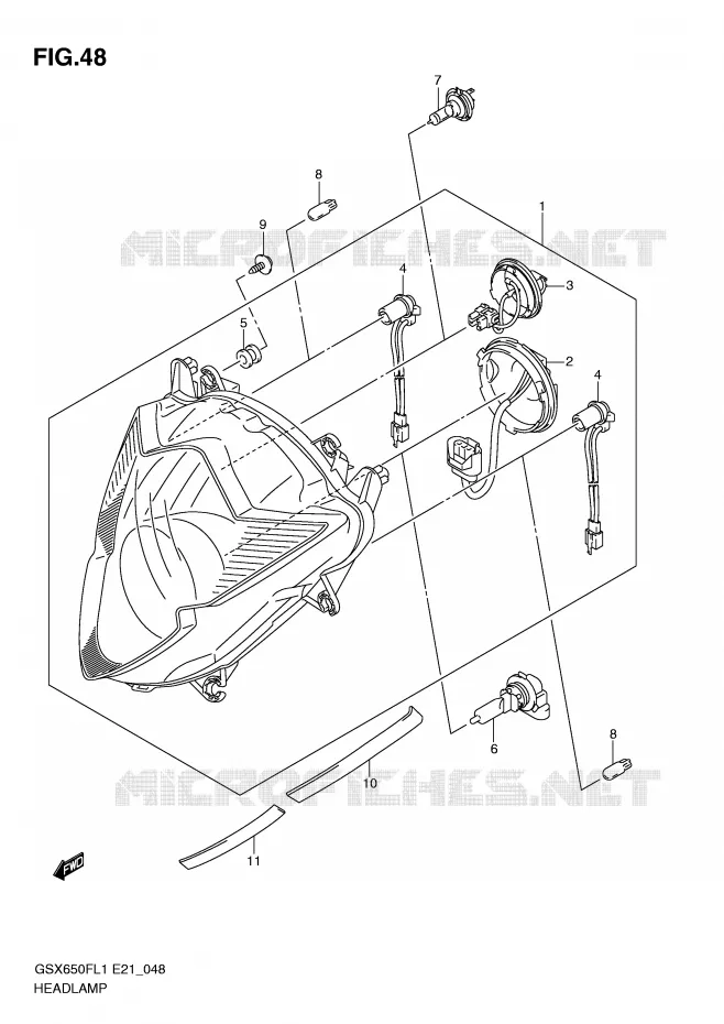 KOPLAMP (GSX650FAL1 E21) Suzuki MOTO 650 GSX-F 2011  GSX650FUL1(E21)
