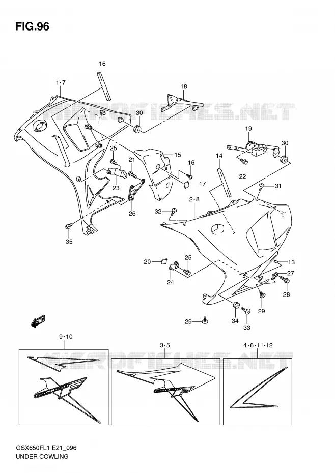 ONDER COWLING (GSX650FUAL1 E21) Suzuki MOTO 650 GSX-F 2011  GSX650FUAL1(E21)